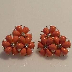 Vintage Monet Elegant Floral Coral Earrings clip back